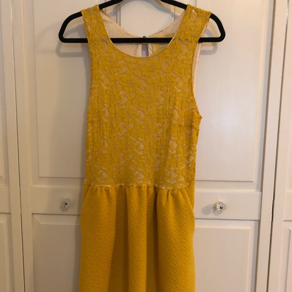 Mixed media mustard mini dress (Anthro)